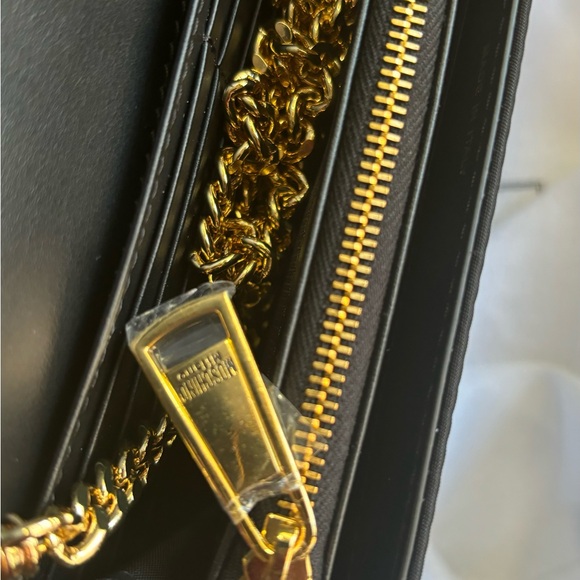 Authentic MOSCHINO Leather/Satin Bear print magnetic closure flap Crosby/Clutch - Picture 10 of 17